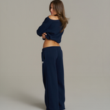Boxy Adjustable Off-Shoulder Crewneck - New Navy